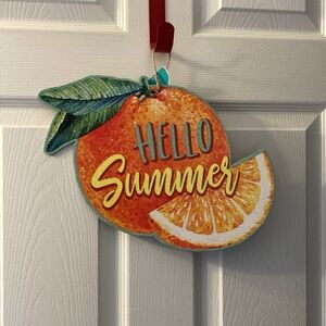 🟢 3/$30 Hello Summer Orange front door Decor NEW fruit shaped front door sign
